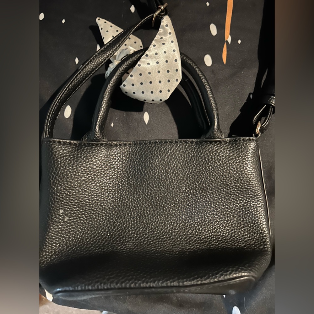 Mini Nanette Lepore Black Pebbled Leather Bag with Polka Dot Scarf - Picture 2 of 2